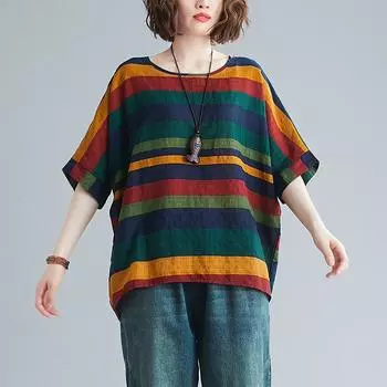 Свободная футболка большого размера, повседневная блузка с цветочным принтом внизу для женщин, винтажный топ с круглым вырезом и рукавами «летучая мышь» для женщин One Size