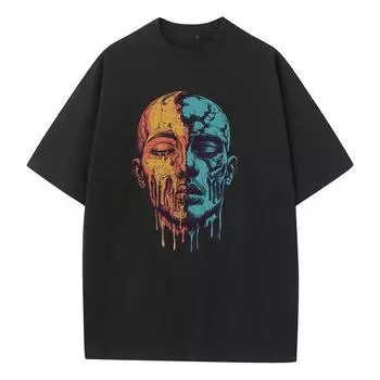 Свободная футболка Хлопок С открытыми плечами Унисекс Топ Футболка с графикой Дышащая Печать Универсальная Мужская и женская Футболка с короткими рукавами S