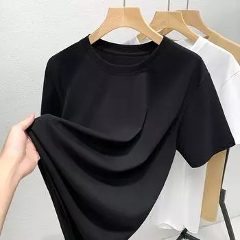 Свободная футболка из чистого хлопка, женская, с короткими рукавами, новая летняя одежда этого года, популярная корейская версия однотонного топа в стиле ленивой моды S бежевый