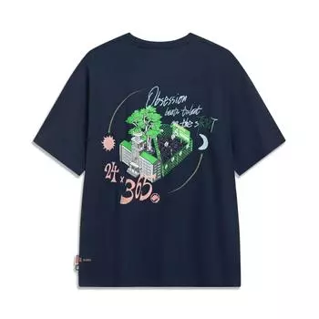 Свободная футболка Li-Ning Anti-Series с коротким рукавом и круглым вырезом, топы унисекс с принтом на спине, темно-синий AHST511-6 XL