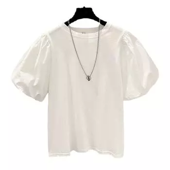 Свободная футболка с короткими рукавами и объемными рукавами, хлопковые белые топы для женщин L белый