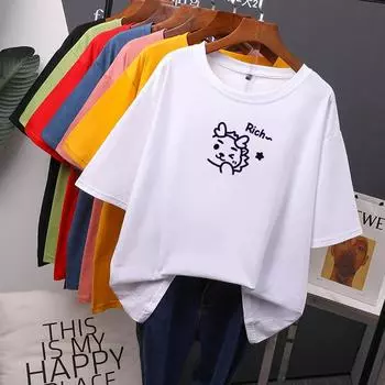 Свободная футболка с мультяшным принтом, женские хлопковые летние футболки большого размера, мягкий женский джемпер, топ M чёрный