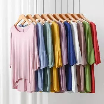 Свободная футболка с рукавом три четверти для женщин, летняя, тонкая, с круглым вырезом, простая, универсальная, верхняя часть, базовый слой, футболки для женщин L светло-желтого