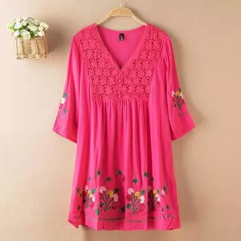 Свободная футболка с вышивкой в стиле бохо для женщин, свободная летняя блузка L белый