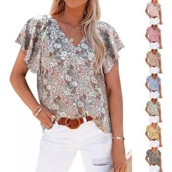 Свободная футболка женская футболка с цветочным принтом модная уличная футболка женская одежда короткий рукав S чёрный