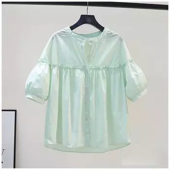 Свободная хлопковая блузка с рукавами-фонариками и воротником-куклой для женщин, идеально подходит для повседневной носки XL белый