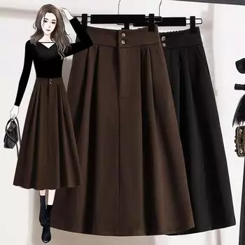 Свободная и элегантная шерстяная плиссированная юбка с оборкой по подолу для повседневных выходов M чёрный