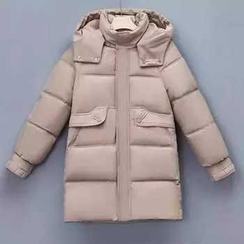 Свободная и тонкая живая шапка пуховая хлопковая одежда женская зимняя новая средняя и длинная утолщенная теплая куртка до колена M чёрный