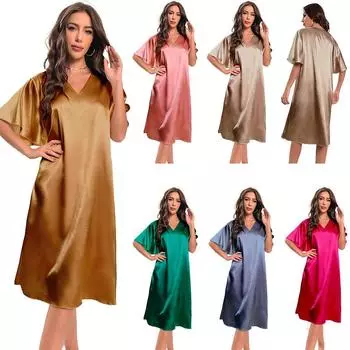 Свободная и удобная летняя пижама - ночная рубашка большого размера из ледяного шелка для женщин XL