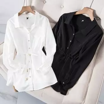 Свободная и удобная рубашка для женщин больших размеров на весну L белый