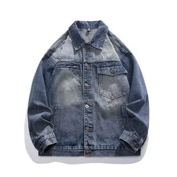 Свободная и универсальная простая джинсовая куртка в стиле ретро с микро-широкими лацканами, модная мужская куртка 2XL небесно-голубой