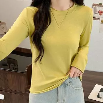 Свободная и утягивающая футболка большого размера с длинными рукавами для женщин, нижний слой 2024, весна/лето, новая простая и тонкая солнцезащитная одежда S белый