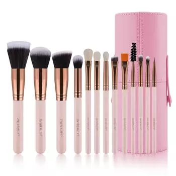 Свободная кисть для пудры, кисть для тонального крема для начинающих, 13 розовых кистей для макияжа из шерсти животных, кисть для твердых теней из мягких волос с ведерком