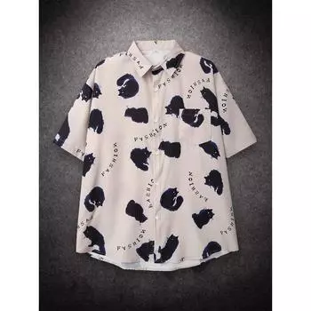 Свободная короткая мужская рубашка с рисунком кота Prinr на Гавайях, повседневная мужская рубашка с американским принтом, летняя универсальная уличная одежда для пар M