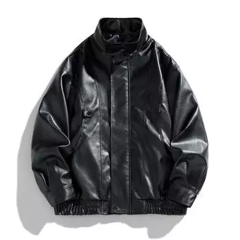 Свободная кожаная куртка для мужчин, красивая пара, черный мотоциклетный костюм куртка из искусственной кожи M чёрный