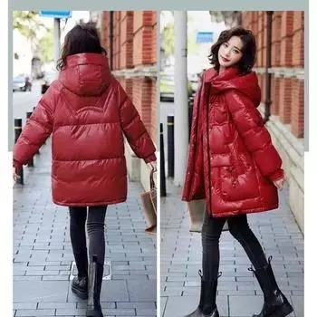 Свободная кожаная куртка, теплая женская парка, меховой воротник, капюшон, искусственная кожа, пальто, осень-зима, корейское толстое длинное кожаное пальто XXXL чёрный