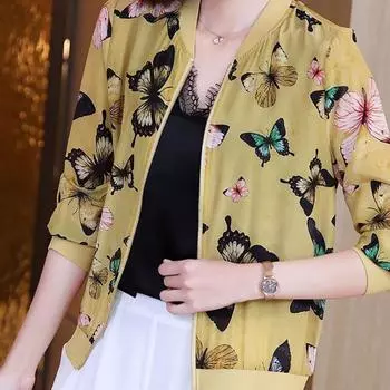 Свободная куртка большого размера, солнцезащитная одежда, летняя женская шифоновая бейсбольная форма с принтом, короткая куртка XXXXL