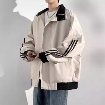 Свободная куртка-бомбер, мужская, высококачественная, американская бейсбольная майка, осенне-зимняя, ретро-куртка для инструментов S чёрный