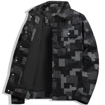Свободная куртка с длинными рукавами, жаккардовая мужская куртка, верхняя часть XXXXL чёрный