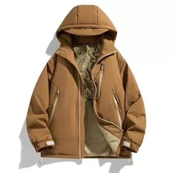 Свободная куртка с капюшоном осень и зима новая мужская термоодежда из хлопка S