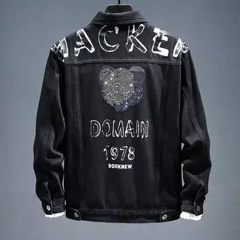 Свободная куртка с расшитым бисером Мужская повседневная куртка Ansika Мужская модная куртка с лацканами Мужская + 213 M чёрный