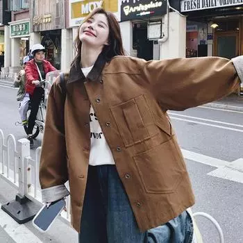 Свободная куртка в стиле колледжа, новая женская куртка в стиле ретро для невысоких мужчин S