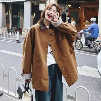 Свободная куртка в стиле колледжа, новая женская куртка в стиле ретро для невысоких мужчин S