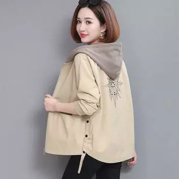 Свободная куртка женская повседневная карманная ветровка с длинным рукавом женская на молнии пальто с капюшоном женские весенне-осенние большие размеры XXXXL красный