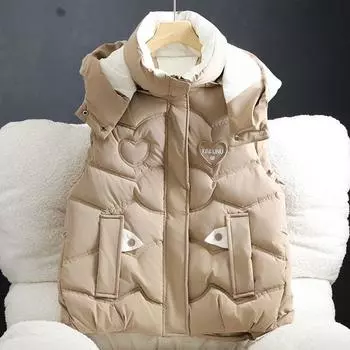 Свободная куртка-жилет с капюшоном для женщин, осенне-зимнее хлопковое стеганое пальто, модная верхняя одежда без рукавов M розовый