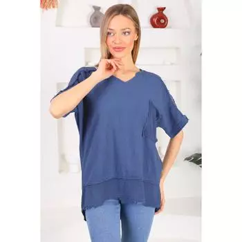 Свободная летняя льняная блузка свободного кроя с сетчатой отделкой