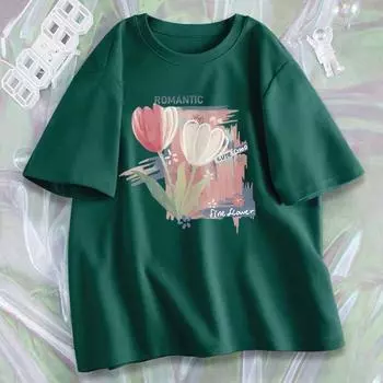 Свободная летняя одежда, футболка из чистого хлопка, летний топ с половиной рукавов, женская одежда, летний топ с половиной рукава S