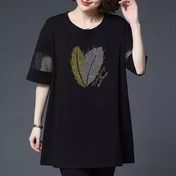 Свободная модная сетчатая футболка с короткими рукавами, женская одежда, модные летние женские повседневные однотонные топы с круглым вырезом и бриллиантами XL чёрный