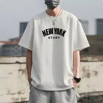 Свободная мужская футболка из чистого хлопка с круглым вырезом и половиной рукавов, повседневная футболка, мужской пуловер в стиле хип-хоп, рубашка S