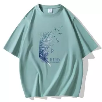 Свободная мужская футболка с короткими рукавами и принтом перьев 10 цветов, 100% хлопок, повседневная футболка, размер S-5XL S