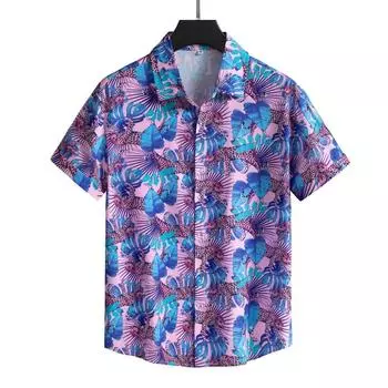 Свободная мужская рубашка с короткими рукавами и принтом в европейском и американском стиле S