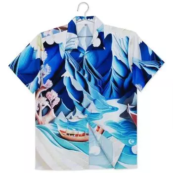Свободная мужская рубашка с короткими рукавами и принтом в европейском и американском стиле S