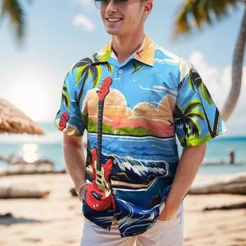 Свободная мужская рубашка с короткими рукавами и принтом в европейском и американском стиле S