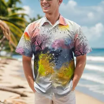 Свободная мужская рубашка с короткими рукавами и принтом в европейском и американском стиле S