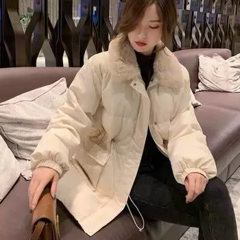 Свободная одежда на хлопковой подкладке, новые модели для женщин, одежда на хлопковой подкладке со средним и длинным воротником, а также куртки на хлопковой подкладке. S [Recommended below 50kg] хаки