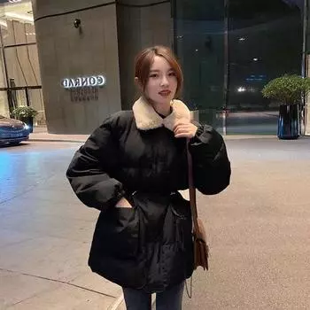 Свободная одежда на хлопковой подкладке, новые женские модели, одежда на хлопковой подкладке со средним и длинным воротником и куртки на хлопковой подкладке. S [Recommended below 50kg] хаки