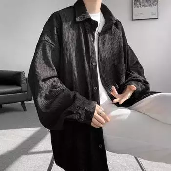 Свободная однотонная рубашка большого размера с длинными рукавами M чёрный