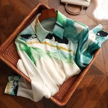 Свободная офисная женская блузка с принтом чернил, модная атласная рубашка с длинным рукавом, женские элегантные повседневные блузки, винтажные топы Blusas 29952 S орион