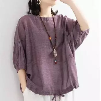 Свободная повседневная футболка большого размера, женская футболка с принтом «летучая мышь», подол, завязка на шнурке, круглый вырез, рукава средней длины, летний пуловер 3XL синий