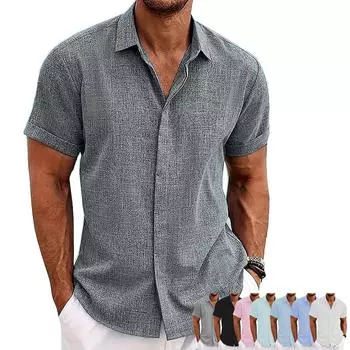 Свободная повседневная хлопково-льняная рубашка мужская с коротким рукавом, летняя новинка большого размера, пляжный топ с лацканами, кардиган с принтом тай-дай XXXL