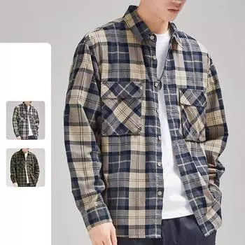 Свободная повседневная рабочая рубашка большого размера, мужская модная рубашка, универсальная клетчатая рубашка M серый