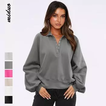 Свободная повседневная толстовка с капюшоном модного бренда с рукавами-фонариками, воротником-поло, дизайнерским верхом, пуловеры и кофты с длинными рукавами для женщин S