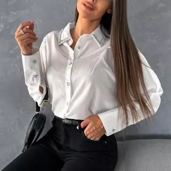 Свободная рубашка большого размера с длинными рукавами и одним лацканом, топы, элегантная офисная повседневная блузка M чёрный