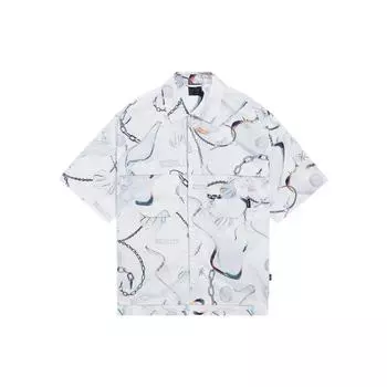 Свободная рубашка-поло Li-Ning Wade Series с полным принтом и короткими рукавами, мужские топы, белый, серый ASHS445-1 M