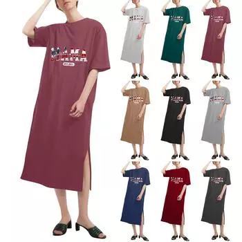 Свободная рубашка с коротким рукавом и круглым вырезом с принтом ко Дню матери, модные повседневные платья MAMA XXXL