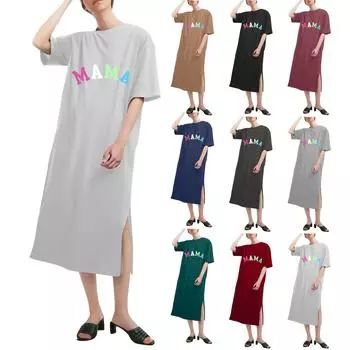 Свободная рубашка с коротким рукавом и круглым вырезом с принтом ко Дню матери, модные повседневные платья MAMA XL белый